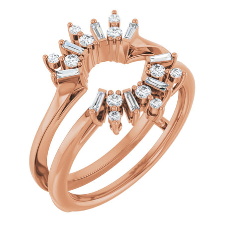 14K Gold Round Lab-Grown Diamond Art Deco Baguette Ring Guard - Rose Gold