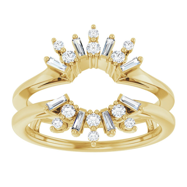 14K Gold Round Natural Diamond Art Deco Baguette Ring Guard - Yellow Gold - view 3
