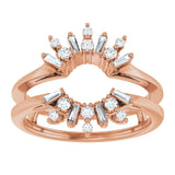 14K Gold Round Natural Diamond Art Deco Baguette Ring Guard - Rose Gold - view 3