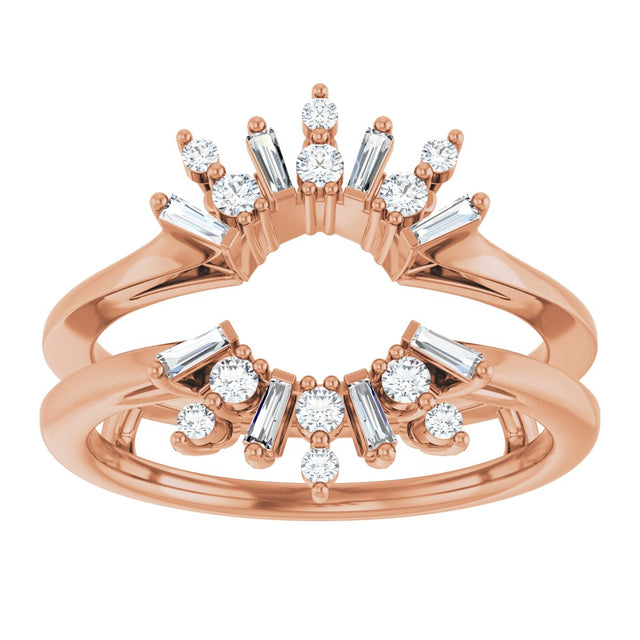 14K Gold Round Natural Diamond Art Deco Baguette Ring Guard - Rose Gold - view 3