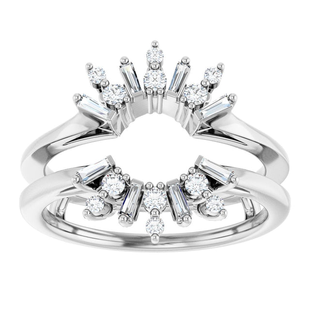 Platinum Round Natural Diamond Art Deco Baguette Ring Guard - view 3