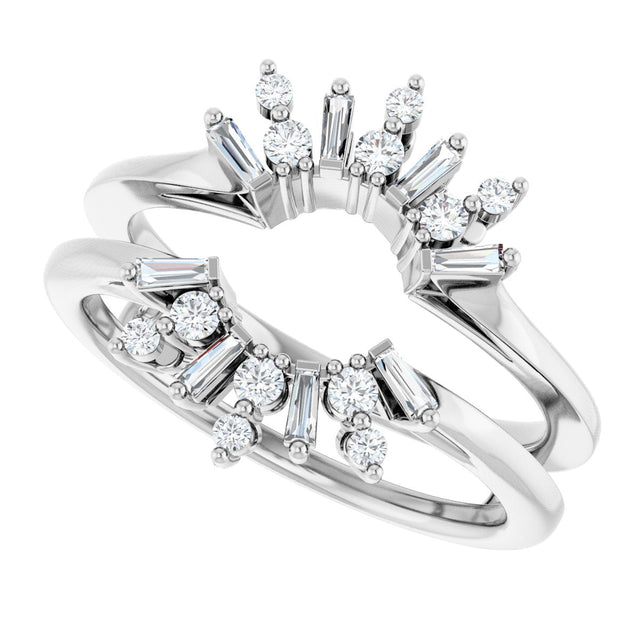 Platinum Round Lab-Grown Diamond Art Deco Baguette Ring Guard - view 5