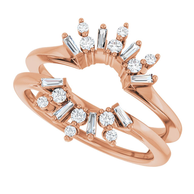 14K Gold Round Lab-Grown Diamond Art Deco Baguette Ring Guard - Rose Gold - view 5