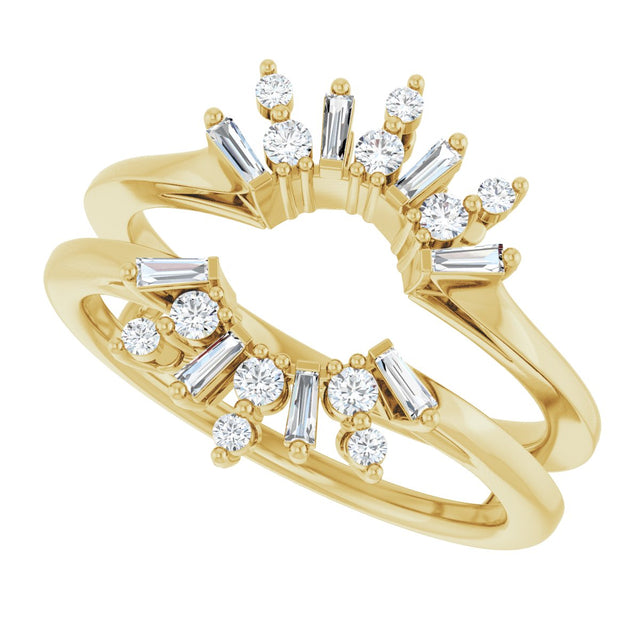 14K Gold Round Lab-Grown Diamond Art Deco Baguette Ring Guard - Yellow Gold - view 5