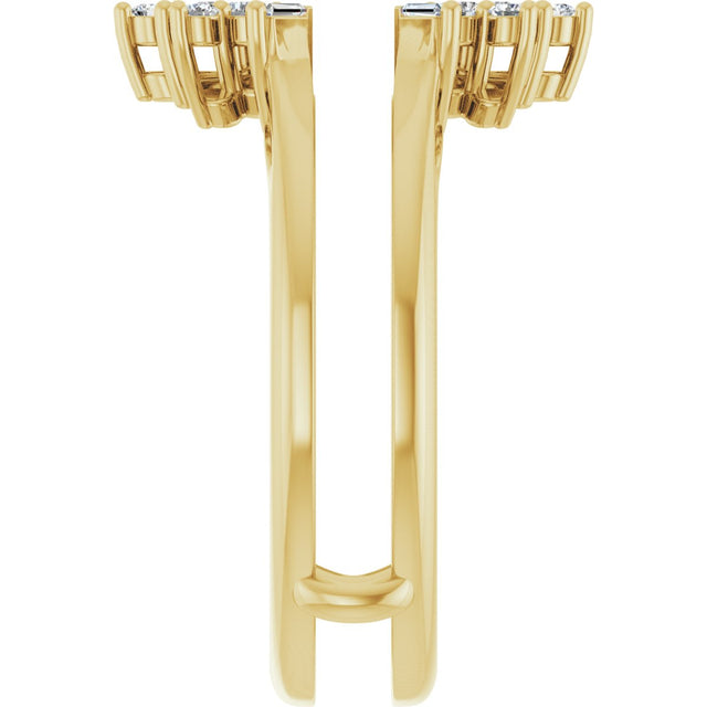 14K Gold Round Lab-Grown Diamond Art Deco Baguette Ring Guard - Yellow Gold - view 4