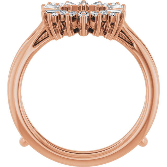 14K Gold Round Natural Diamond Art Deco Baguette Ring Guard - Rose Gold - view 2