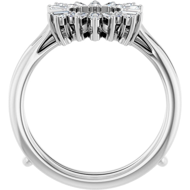 Platinum Round Natural Diamond Art Deco Baguette Ring Guard - view 2