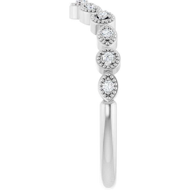 Platinum Round Natural Diamond Vintage-Inspired Contour Band – 1.3mm Stones - view 4