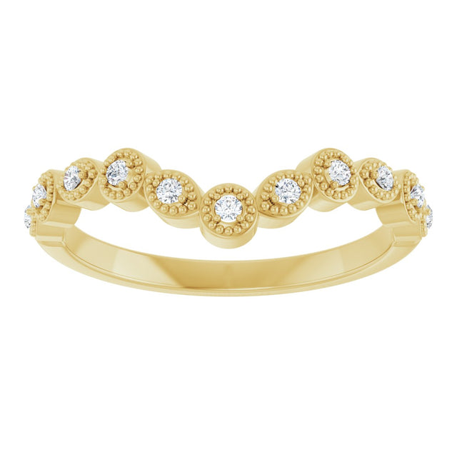 14K Gold Round Natural Diamond Vintage-Inspired Contour Band – 1.3mm Stones - Yellow Gold - view 3