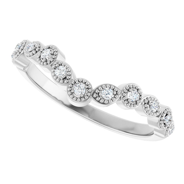 Platinum Round Natural Diamond Vintage-Inspired Contour Band – 1.3mm Stones - view 5