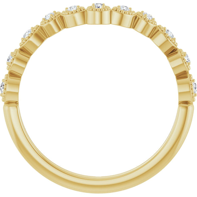 14K Gold Round Natural Diamond Vintage-Inspired Contour Band – 1.3mm Stones - Yellow Gold - view 2