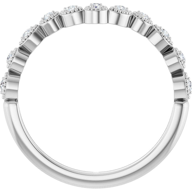 Platinum Round Natural Diamond Vintage-Inspired Contour Band – 1.3mm Stones - view 2