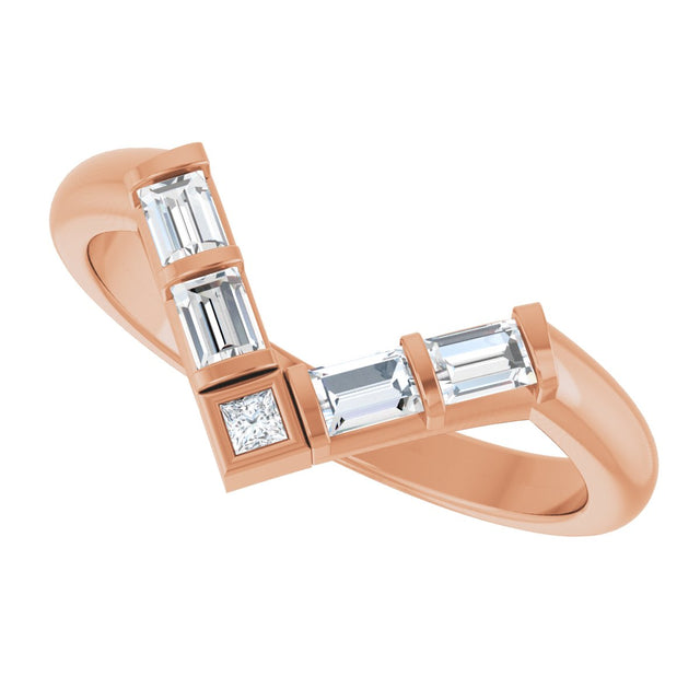 14K Gold Natural Diamond Contour Band II - Rose Gold - view 5