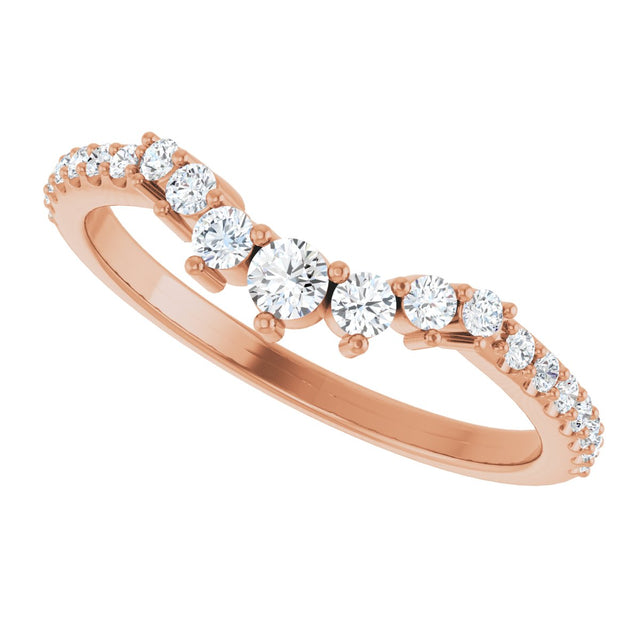 14K Gold Round Natural Diamond Accented Contour Band – 2.2-2.5mm Stones - Rose Gold - view 5