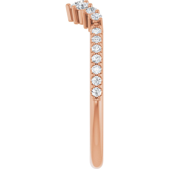 14K Gold Round Natural Diamond Accented Contour Band – 2.2-2.5mm Stones - Rose Gold - view 4