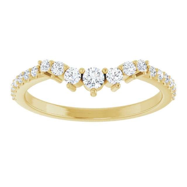 14K Gold Round Natural Diamond Accented Contour Band – 2.2-2.5mm Stones - Yellow Gold - view 3