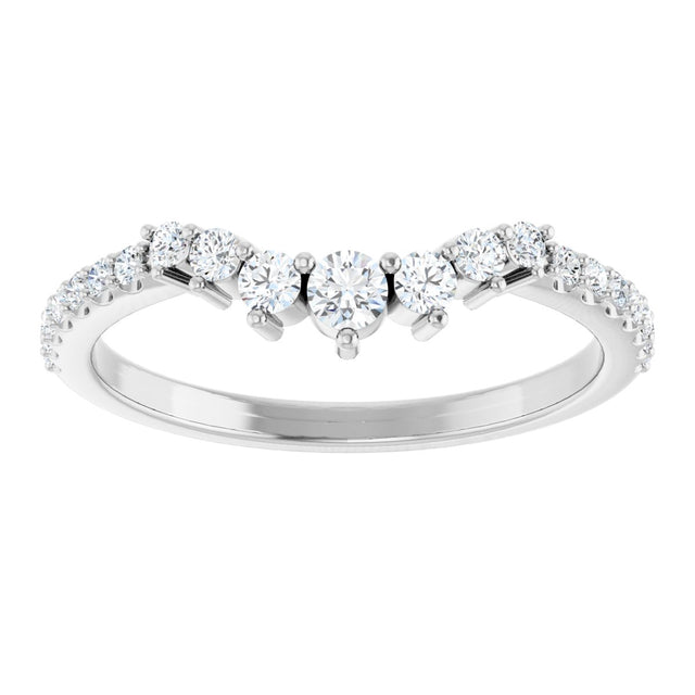 14K Gold Round Natural Diamond Accented Contour Band – 2.2-2.5mm Stones - White Gold - view 3