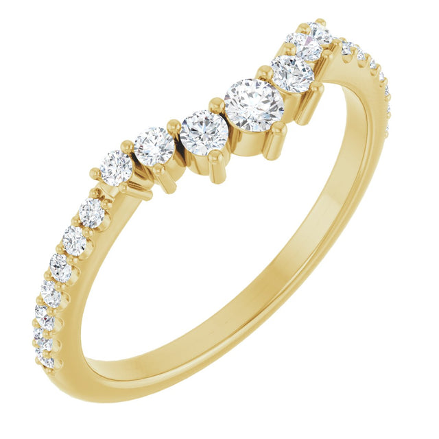 14K Gold Round Natural Diamond Accented Contour Band – 2.2-2.5mm Stones - Yellow Gold