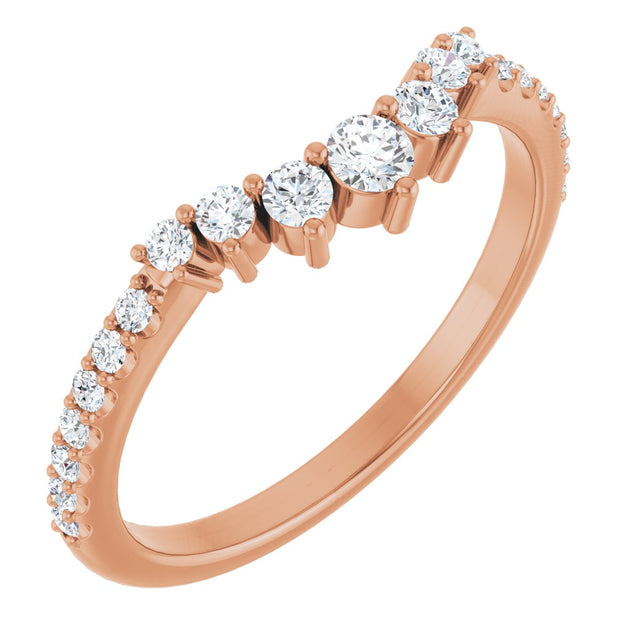 14K Gold Round Natural Diamond Accented Contour Band – 2.2-2.5mm Stones - Rose Gold