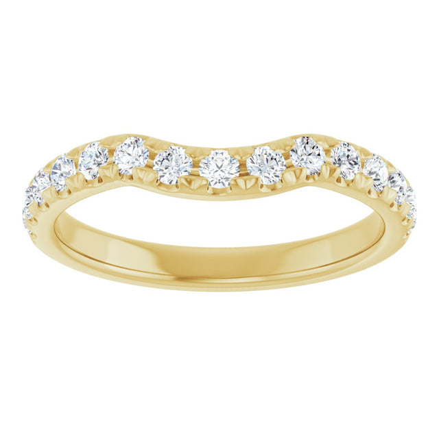 14K Gold Round Natural Diamond French-Set Contour Band - Yellow Gold - view 3