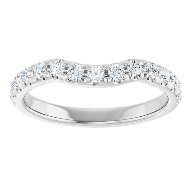 14K Gold Round Natural Diamond French-Set Contour Band - White Gold - view 3