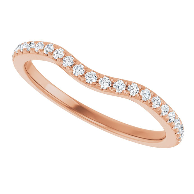 14K Gold Round Natural Diamond French-Set Contour Band - Rose Gold - view 5