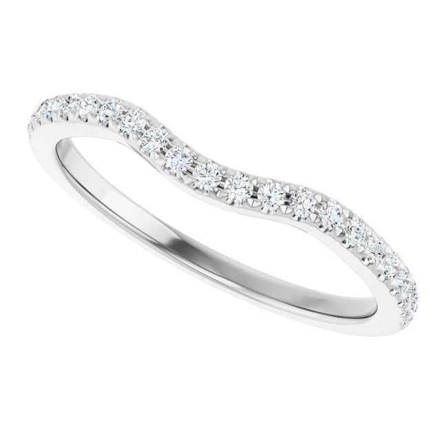 14K Gold Round Natural Diamond French-Set Contour Band - White Gold - view 5
