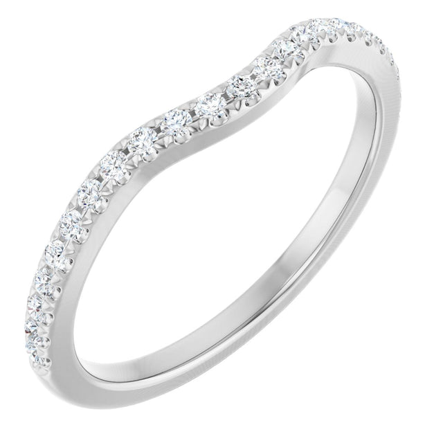 14K Gold Round Natural Diamond French-Set Contour Band - White Gold