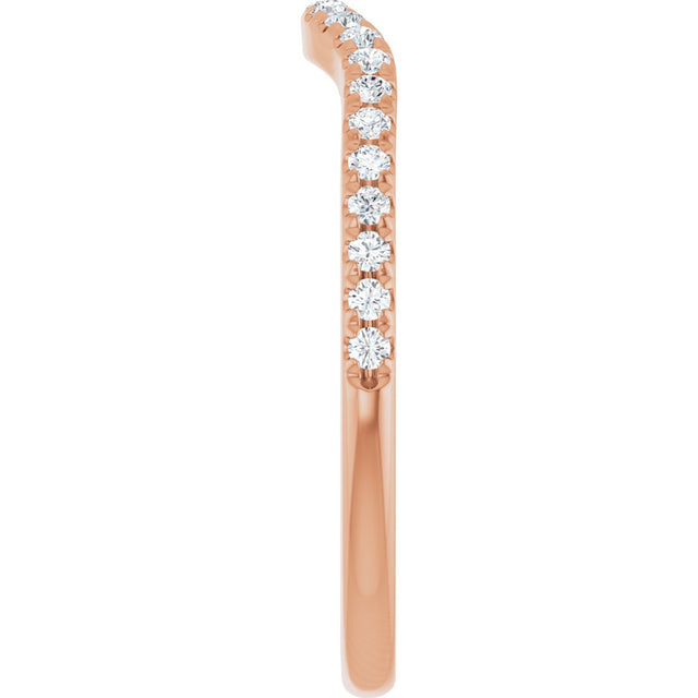14K Gold Round Natural Diamond French-Set Contour Band - Rose Gold - view 4