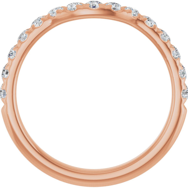 14K Gold Round Natural Diamond French-Set Contour Band - Rose Gold - view 2