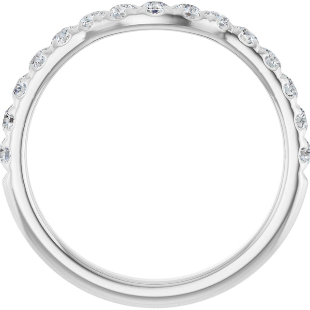 14K Gold Round Natural Diamond French-Set Contour Band - White Gold - view 2