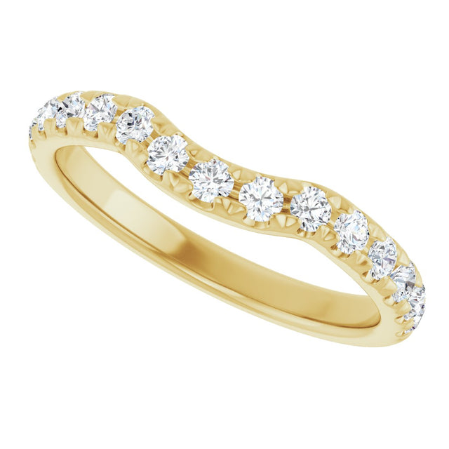 14K Gold Round Natural Diamond French-Set Contour Band - Yellow Gold - view 5