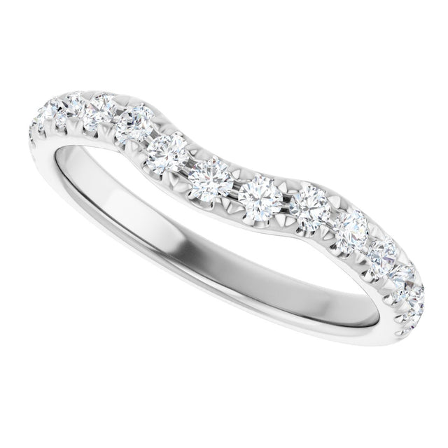 14K Gold Round Natural Diamond French-Set Contour Band - White Gold - view 5