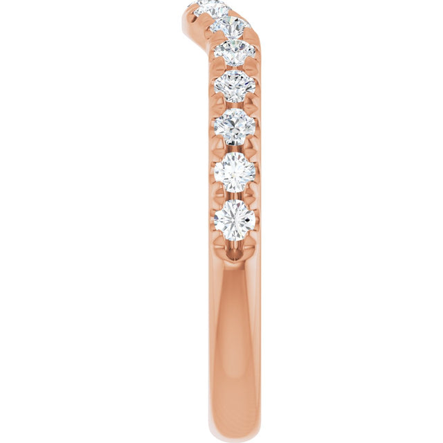 14K Gold Round Natural Diamond French-Set Contour Band - Rose Gold - view 4