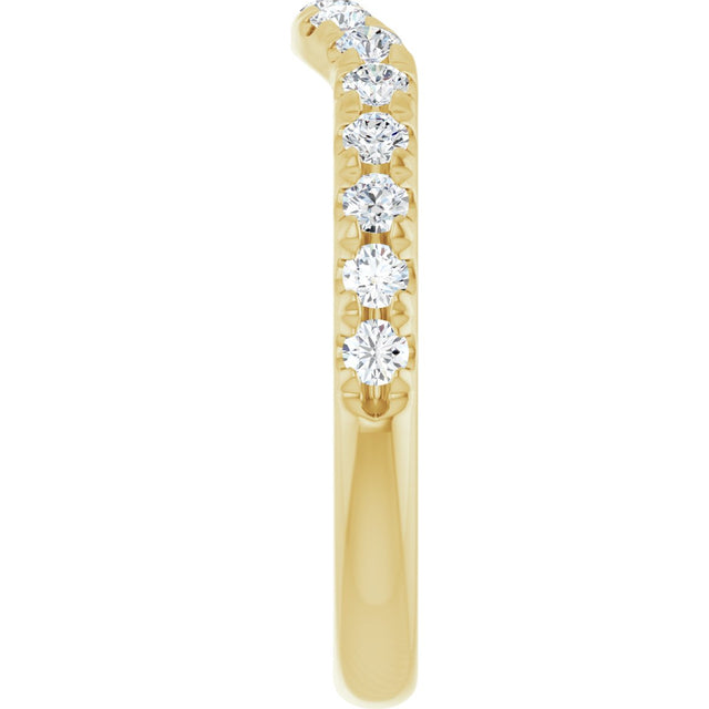 14K Gold Round Natural Diamond French-Set Contour Band - Yellow Gold - view 4