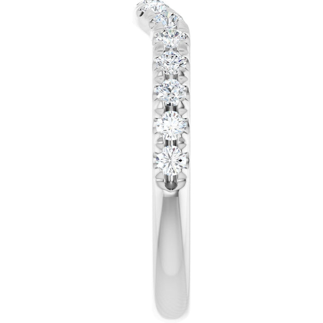 Platinum Round Natural Diamond French-Set Contour Band - view 4