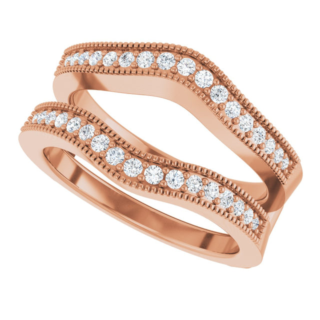 14K Gold Round Natural Diamond Milgrain Edge Ring Guard - Rose Gold - view 5