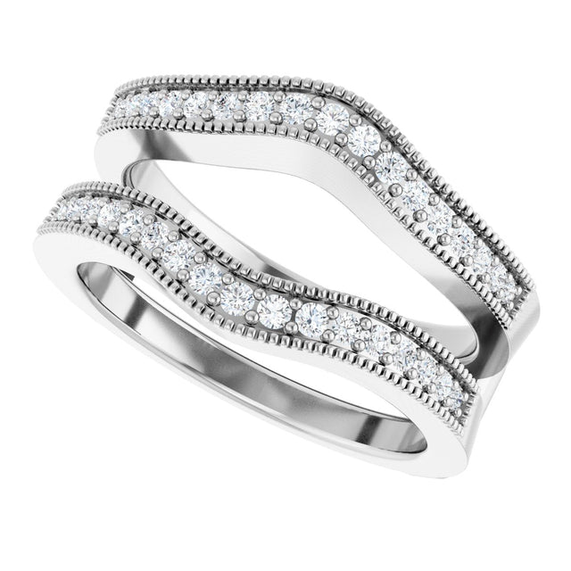 Platinum Round Natural Diamond Milgrain Edge Ring Guard - view 5