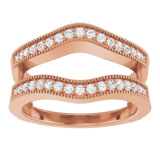 14K Gold Round Natural Diamond Milgrain Edge Ring Guard - Rose Gold - view 3