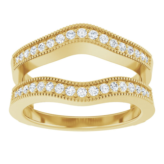 14K Gold Round Natural Diamond Milgrain Edge Ring Guard - Yellow Gold - view 3