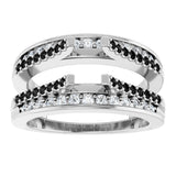 14K Gold Round Natural Black Diamond Double Row Cathedral-Style Ring Guard - White Gold - view 3
