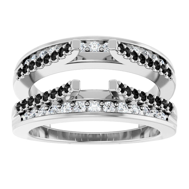 14K Gold Round Natural Black Diamond Double Row Cathedral-Style Ring Guard - White Gold - view 3