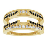 14K Gold Round Natural Black Diamond Double Row Cathedral-Style Ring Guard - Yellow Gold - view 3