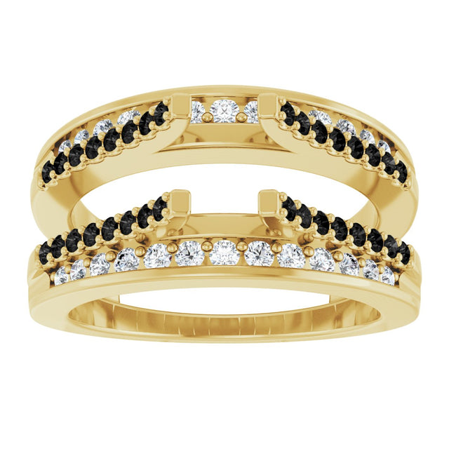 14K Gold Round Natural Black Diamond Double Row Cathedral-Style Ring Guard - Yellow Gold - view 3