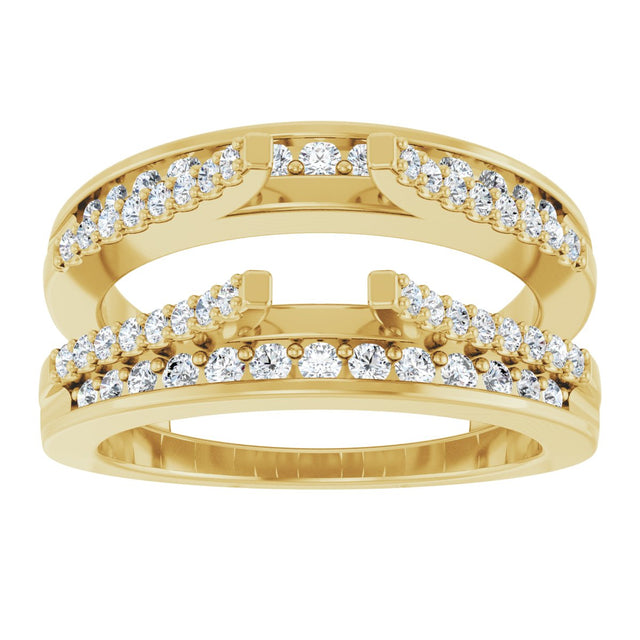 14K Gold Round Natural Diamond Double Row Cathedral-Style Ring Guard - Yellow Gold - view 3