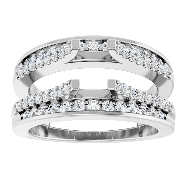14K Gold Round Natural Diamond Double Row Cathedral-Style Ring Guard - White Gold - view 3