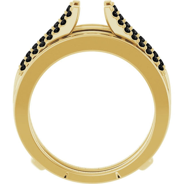 14K Gold Round Natural Black Diamond Double Row Cathedral-Style Ring Guard - Yellow Gold - view 2