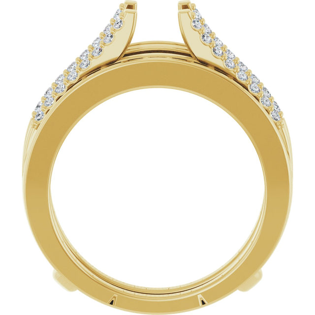 14K Gold Round Natural Diamond Double Row Cathedral-Style Ring Guard - Yellow Gold - view 2