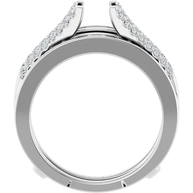 14K Gold Round Natural Diamond Double Row Cathedral-Style Ring Guard - White Gold - view 2