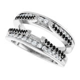 14K Gold Round Natural Black Diamond Double Row Cathedral-Style Ring Guard - White Gold - view 5